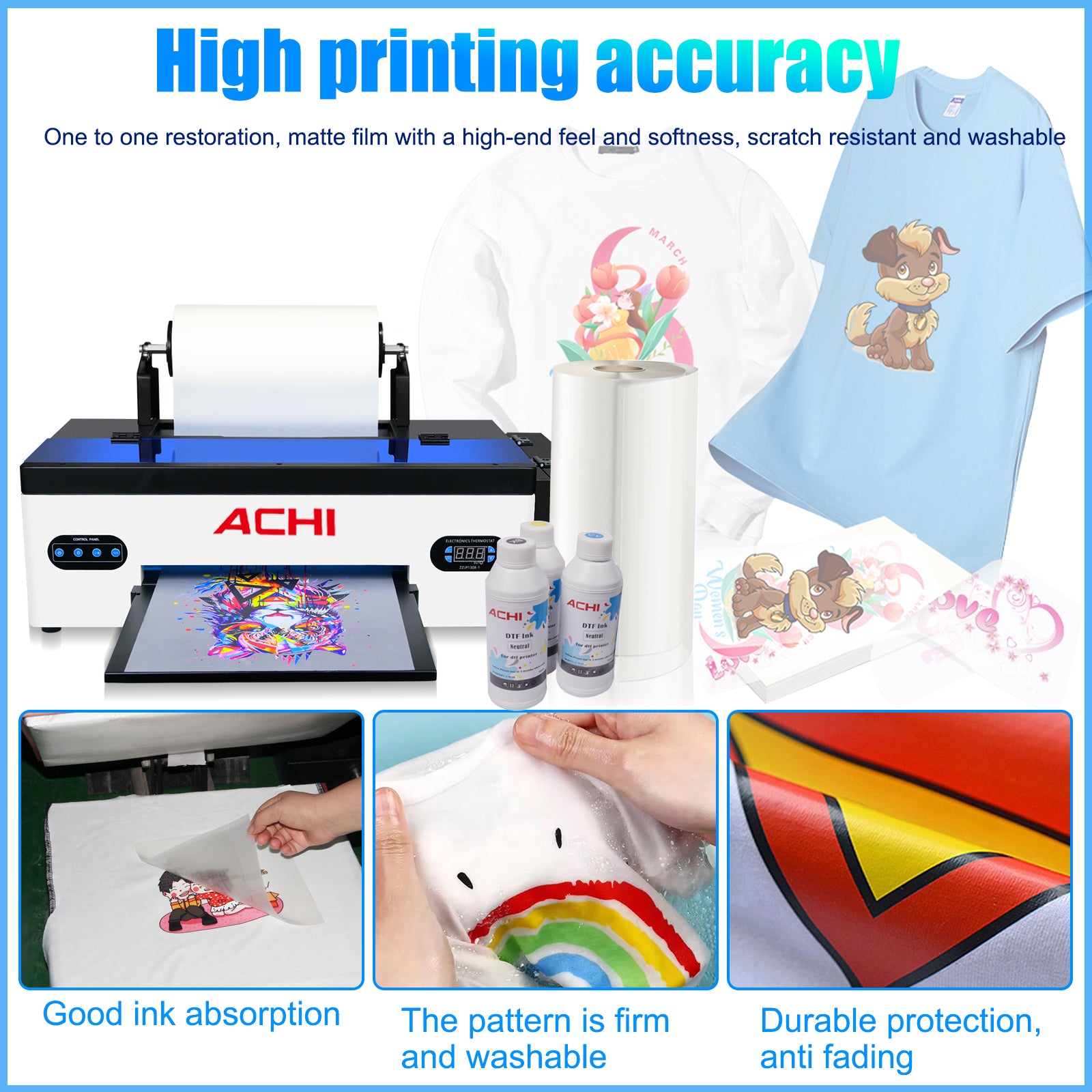 How to Print DTF on Black T-shirts by ACHI A3 Roll DTF Printer?