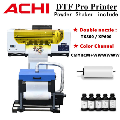 ACHI A3 Dual Head XP600 DTF PRO Thermal Sublimation Direct to Film fast speed Printer with Powder Shaker