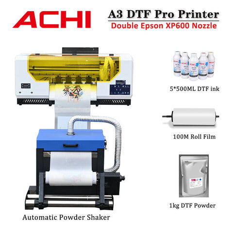 ACHI A3 Dual Head XP600 DTF PRO Thermal Sublimation Direct to Film fast speed Printer with Powder Shaker