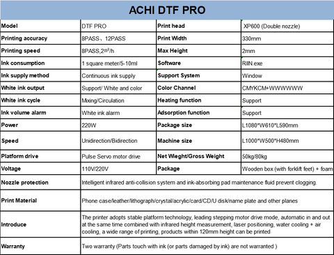 ACHI A3 Dual Head XP600 DTF PRO Thermal Sublimation Direct to Film fast speed Printer with Powder Shaker