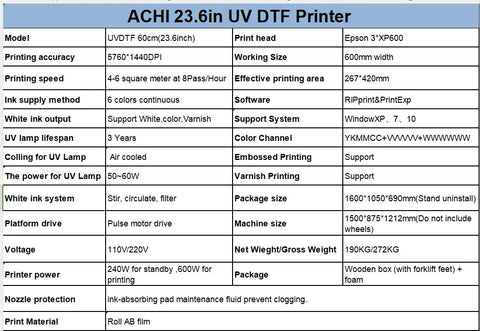 ACHI 23.6 Inch 3-in-1 Upated 3*XP600 head Heads UV DTF Printer Printing Machine With Prints Film Collector  For UVDTF Libbey Glass Wraps Cup Wrap Waterproof Dustproof Embossed Tumbler Crystal 3dSticker