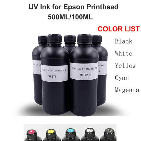 100ML 500ML/Bottle LED UV Ink for R1390 L800 R330 DX4 DX5 DX6 DX7 Printhead for A2 A3 A4 &amp; Large Flatbed Inkjet Printer 1 Bottle