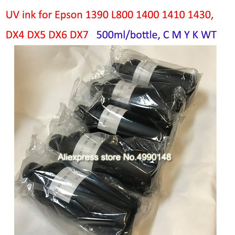 5*500ML/Bottle LED UV Ink for R1390 L800 R330 DX4 DX5 DX6 DX7 Printhead for A2 A3 A4 &amp; Large Flatbed Inkjet Printer