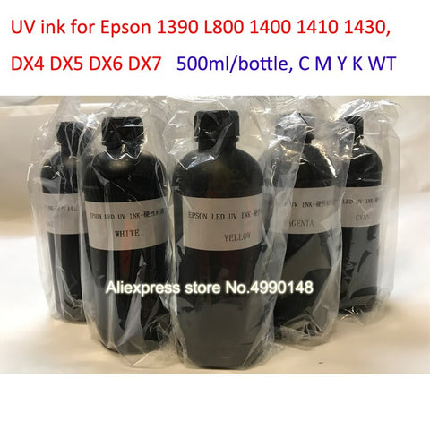 5*500ML/Bottle LED UV Ink for R1390 L800 R330 DX4 DX5 DX6 DX7 Printhead for A2 A3 A4 &amp; Large Flatbed Inkjet Printer