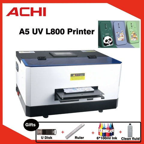 A5 UV Automatic Flatbed Inkjet Printer For Phone case TPU Plastic Acrylic PC PU Wood Glass Metal PVC  Mini Inkjet Printer