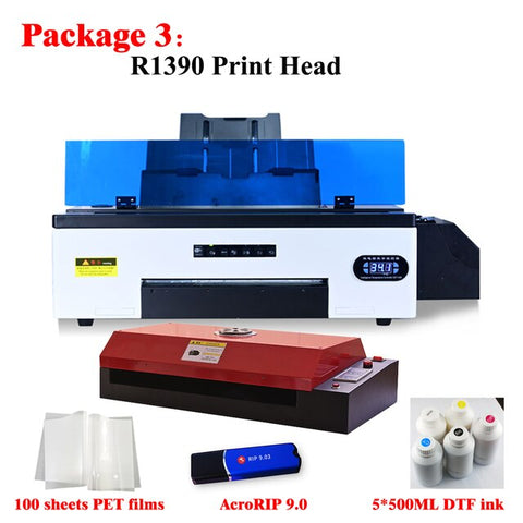 ACHI A3 DTF Printer Epson R1390 Color Print For T-shirt Hoodies Hat Leather Direct Transfer PET Film T shirt Printing Machine